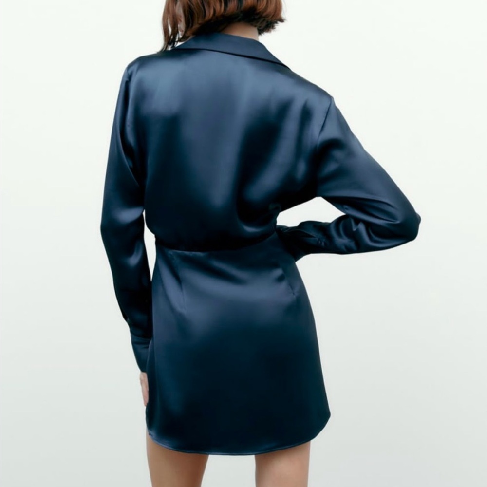 ZARA Short Satin Effect Dress Navy Women’s Size XS - Picture 4 of 12